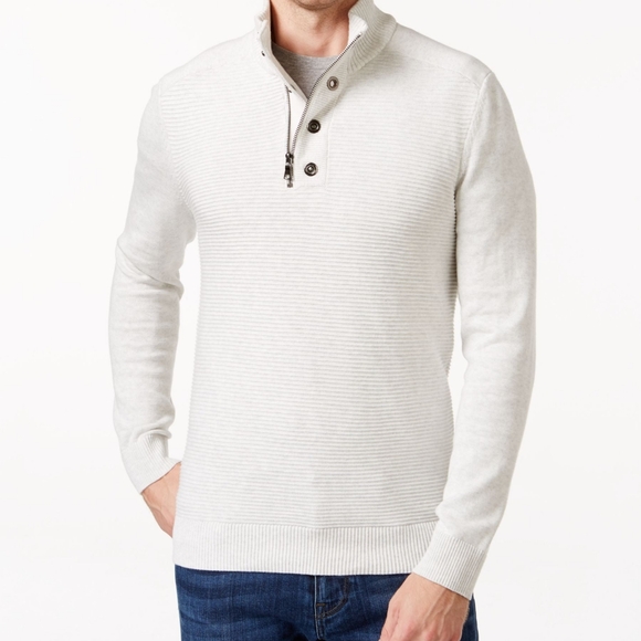 INC International Concepts Bankman Quarter-Zip Eyelet Sweater - Picture 2 of 3